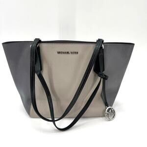 Michael Kors Tote Bag Gray Black Colorblock Leather Shoulder Purse Handbag Large